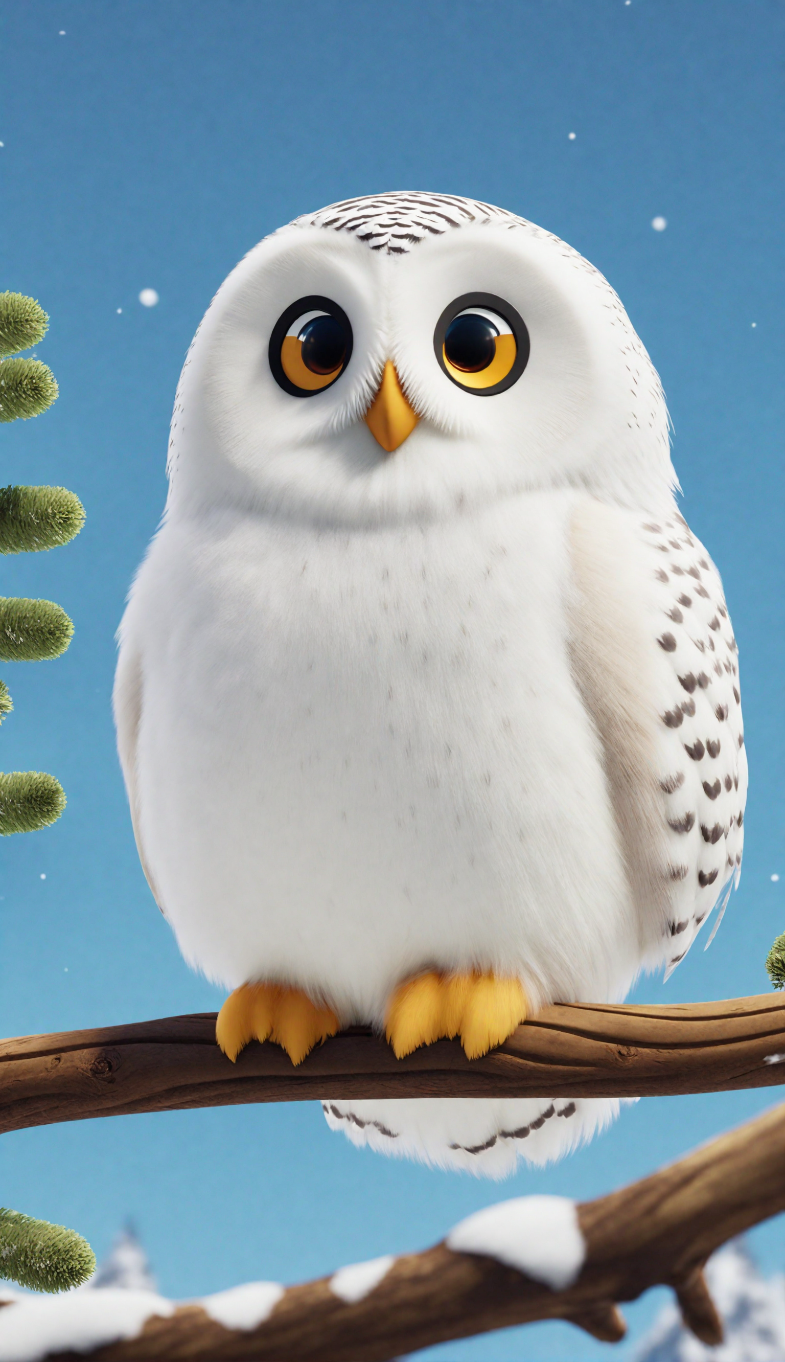 41038-90448443-cinematic photo, an snowy owl in party animals style, standing on a branch of tree, clear and blue sky. 35mm photograph, film, b.png